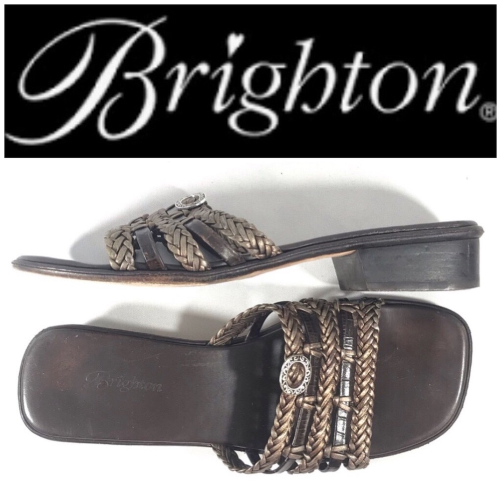 BRIGHTON Brown Two Tone leather & Silver Sandals 8